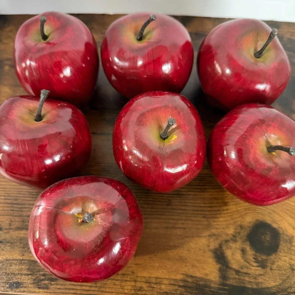 Set of 7 Artificial Red Apples Faux Fruit Kitchen Decor Farmhouse Table Display
